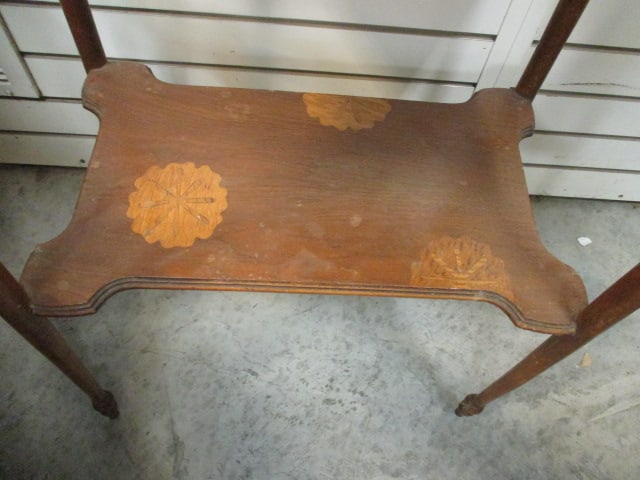 Signed French Art Nouveau Inlaid Floral Design Tiered Side Table - 5