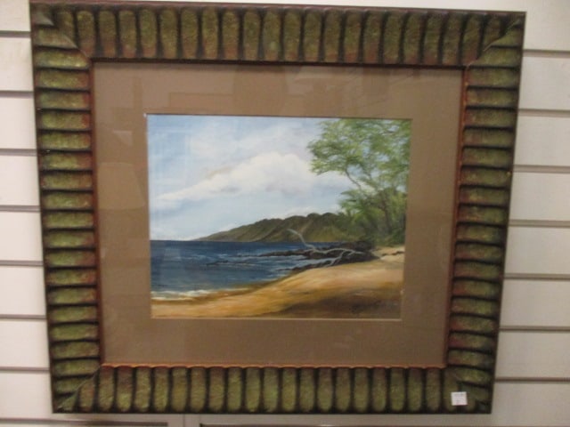 Julie Taylor Ellingboe Print of Watercolor Sea Shore Landscape: Framed and matted 24" x 21"
