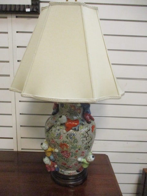 Asian Inspired Porcelain Ginger Jar Table Lamp with Applied Figural Climbing Children (1 of 5)