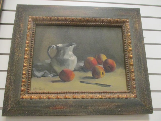 Helen Jacobs Signed Fruit and Pitcher Still Life Canvas Artwork (1 of 5)