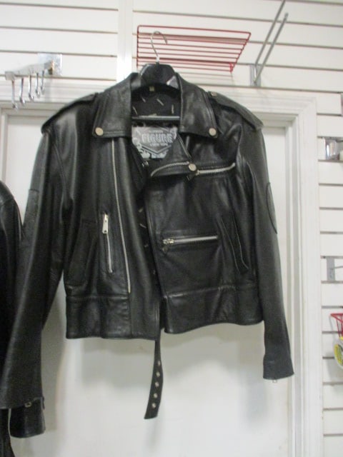 Figure New York Black Leather Classic Style Motorcycle Biker Jacket: Size Medium, appears to be men's-preview for fit