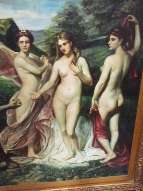 Large Classical Style "Three Graces" Semi-Nude Figural Painting in Romantic - 3