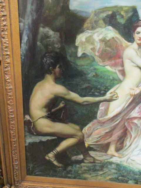 Large Classical Style "Three Graces" Semi-Nude Figural Painting in Romantic - 4