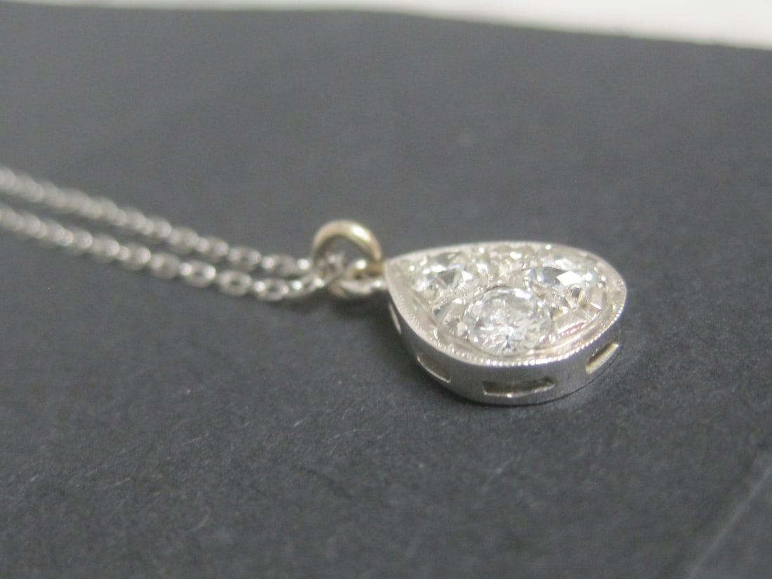 14k Gold White Diamond Pendant w/ 16" 14k Gold Chain - 2