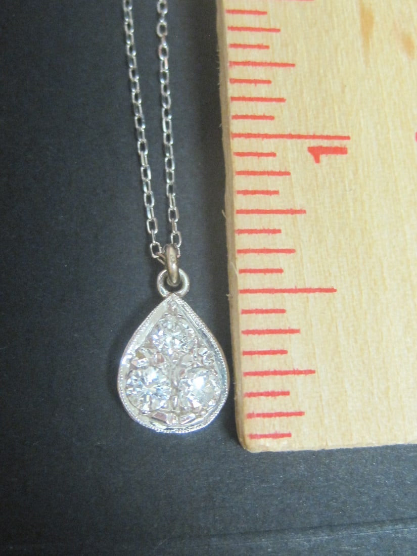 14k Gold White Diamond Pendant w/ 16" 14k Gold Chain - 4