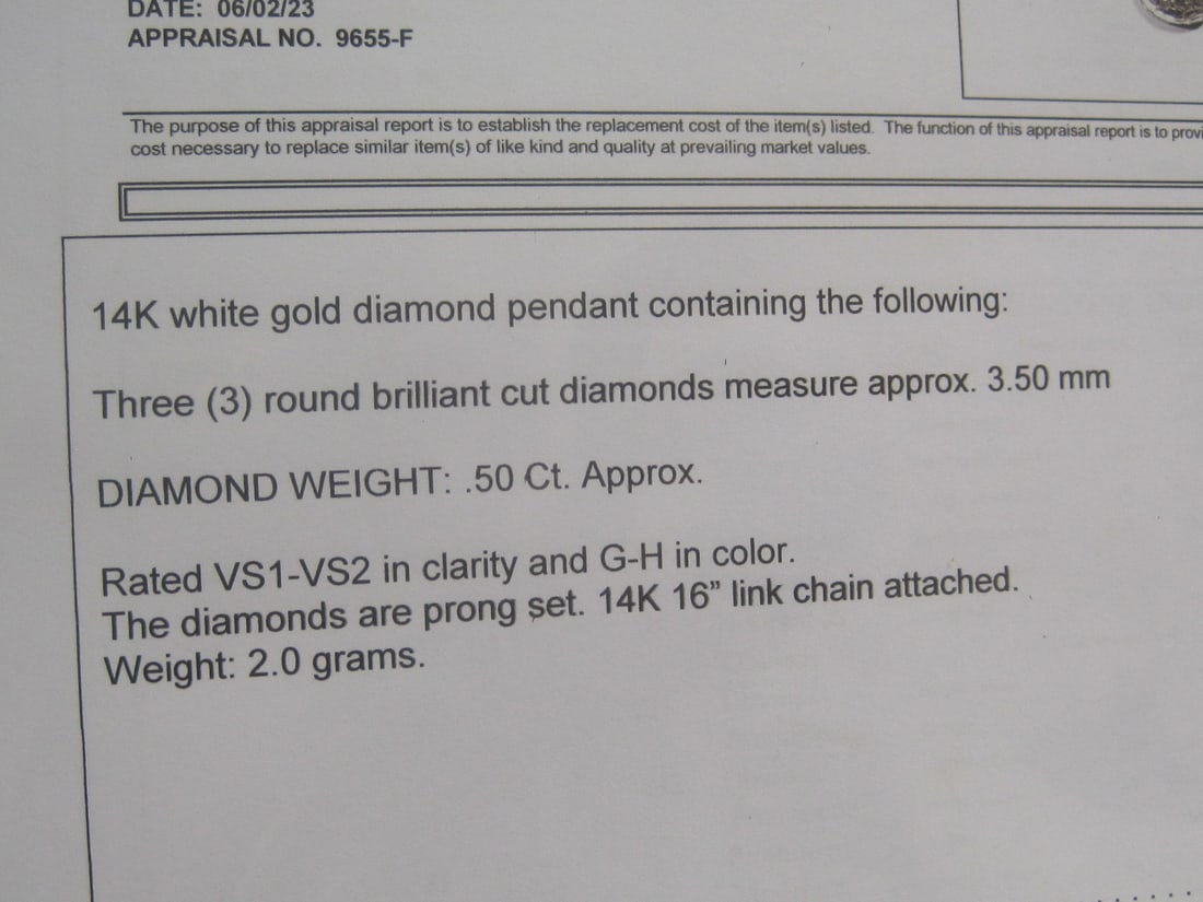 14k Gold White Diamond Pendant w/ 16" 14k Gold Chain - 6