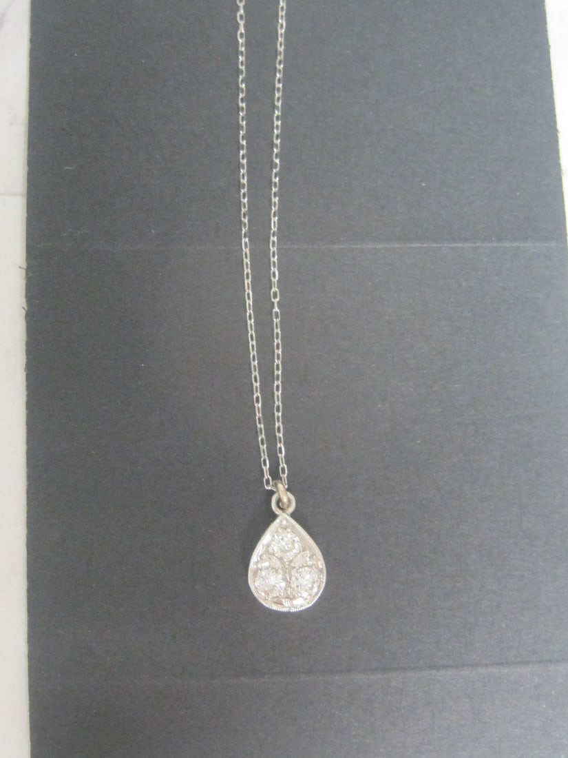 14k Gold White Diamond Pendant w/ 16" 14k Gold Chain - 8