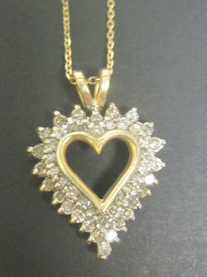 10k Gold Diamond Heart Pendant on 16" 10k Gold Chain - 2