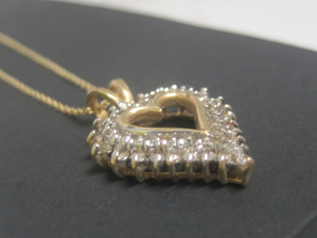 10k Gold Diamond Heart Pendant on 16" 10k Gold Chain - 4