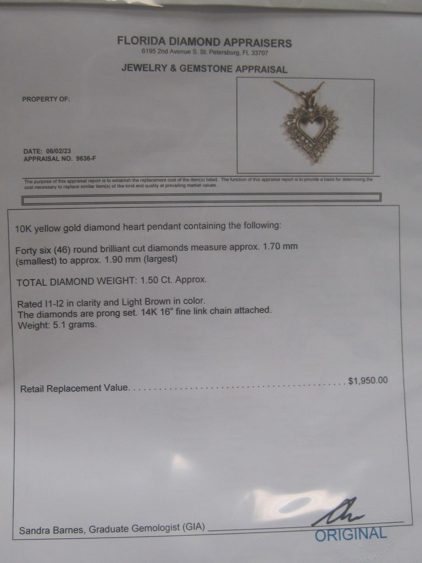 10k Gold Diamond Heart Pendant on 16" 10k Gold Chain - 5