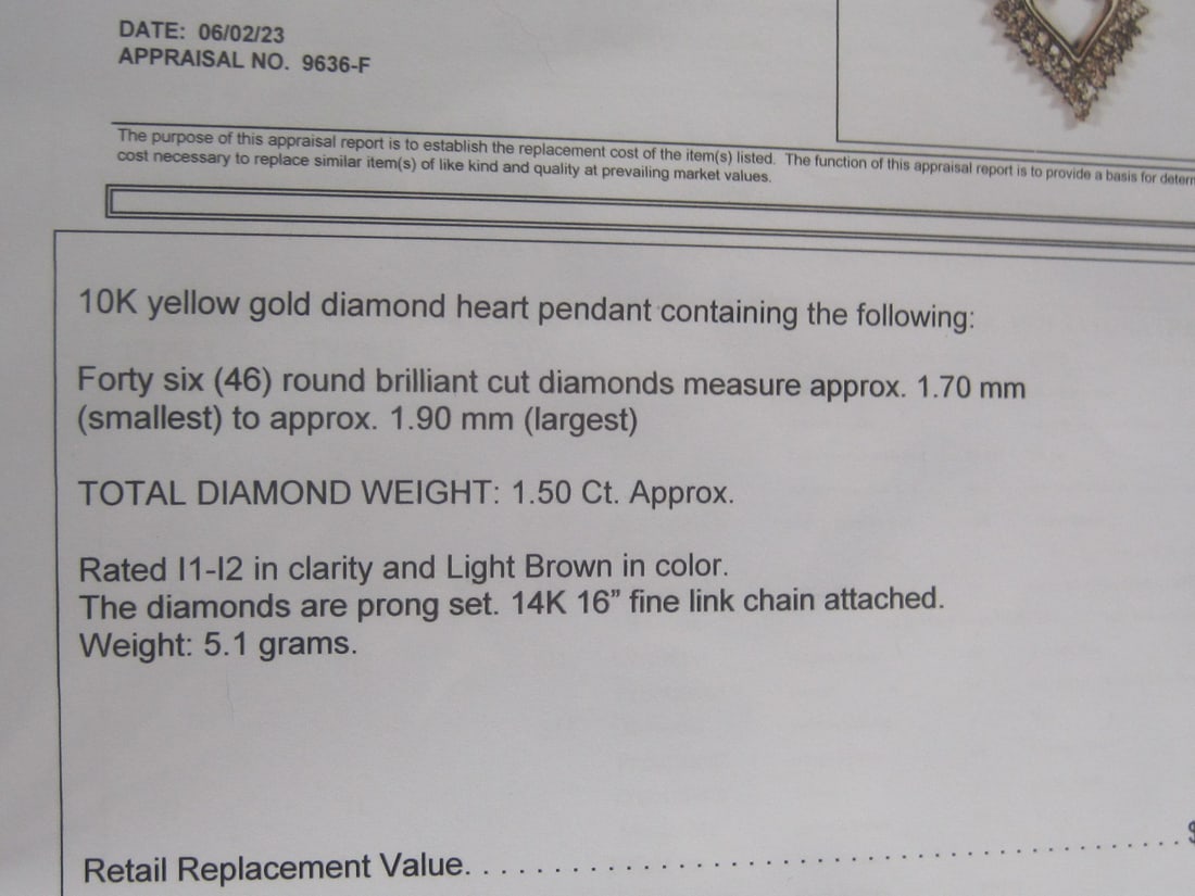 10k Gold Diamond Heart Pendant on 16" 10k Gold Chain - 6