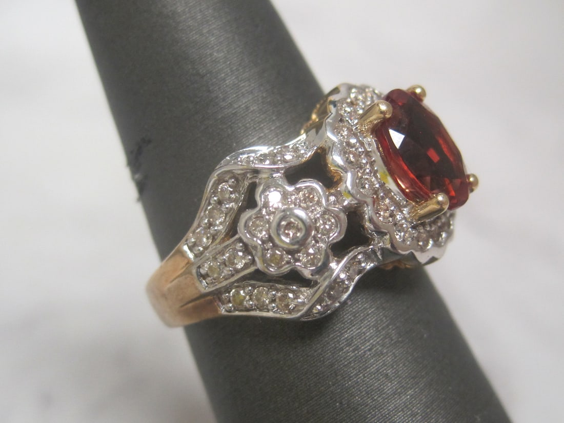 14k Gold Madeira Citrine and Diamond Ring with Diamonds - 2