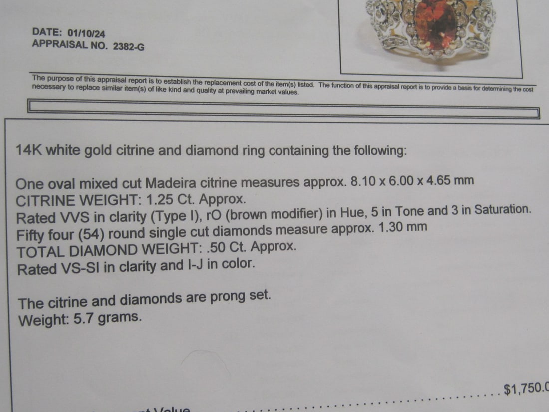 14k Gold Madeira Citrine and Diamond Ring with Diamonds - 6