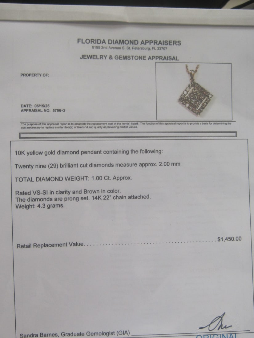14k Gold Diamond Pendant on 22" 14k Gold Chain - 6
