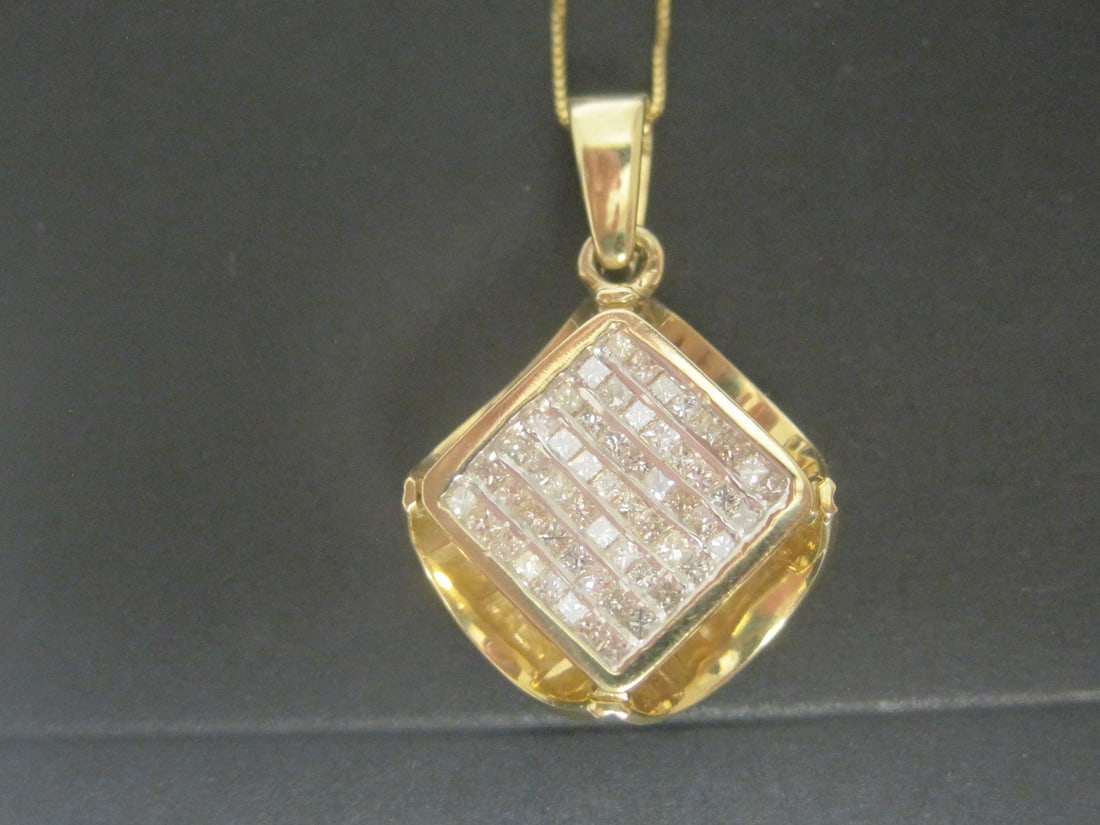 14k Gold Diamond Pendant on 18" 14k Gold Box Link Chain - 2
