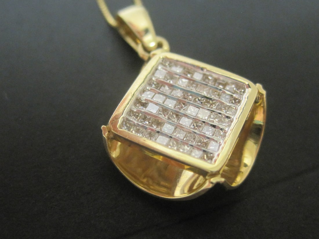 14k Gold Diamond Pendant on 18" 14k Gold Box Link Chain - 3