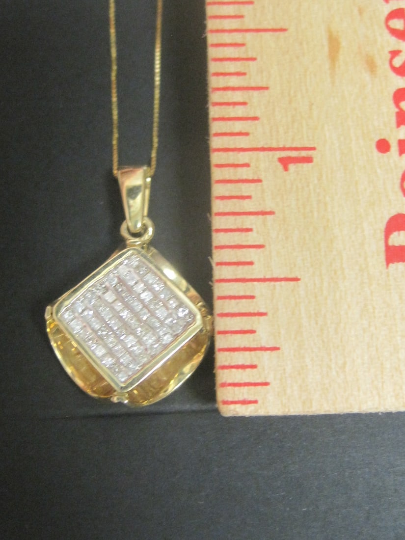 14k Gold Diamond Pendant on 18" 14k Gold Box Link Chain - 5