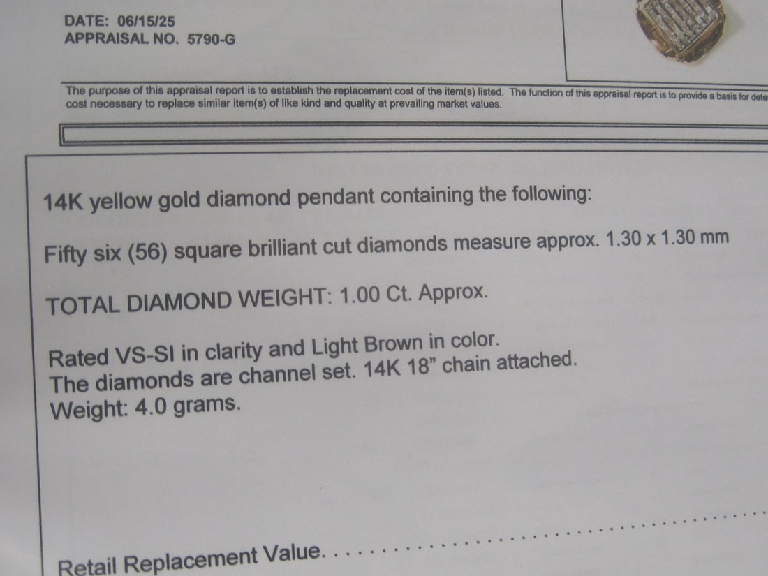 14k Gold Diamond Pendant on 18" 14k Gold Box Link Chain - 7