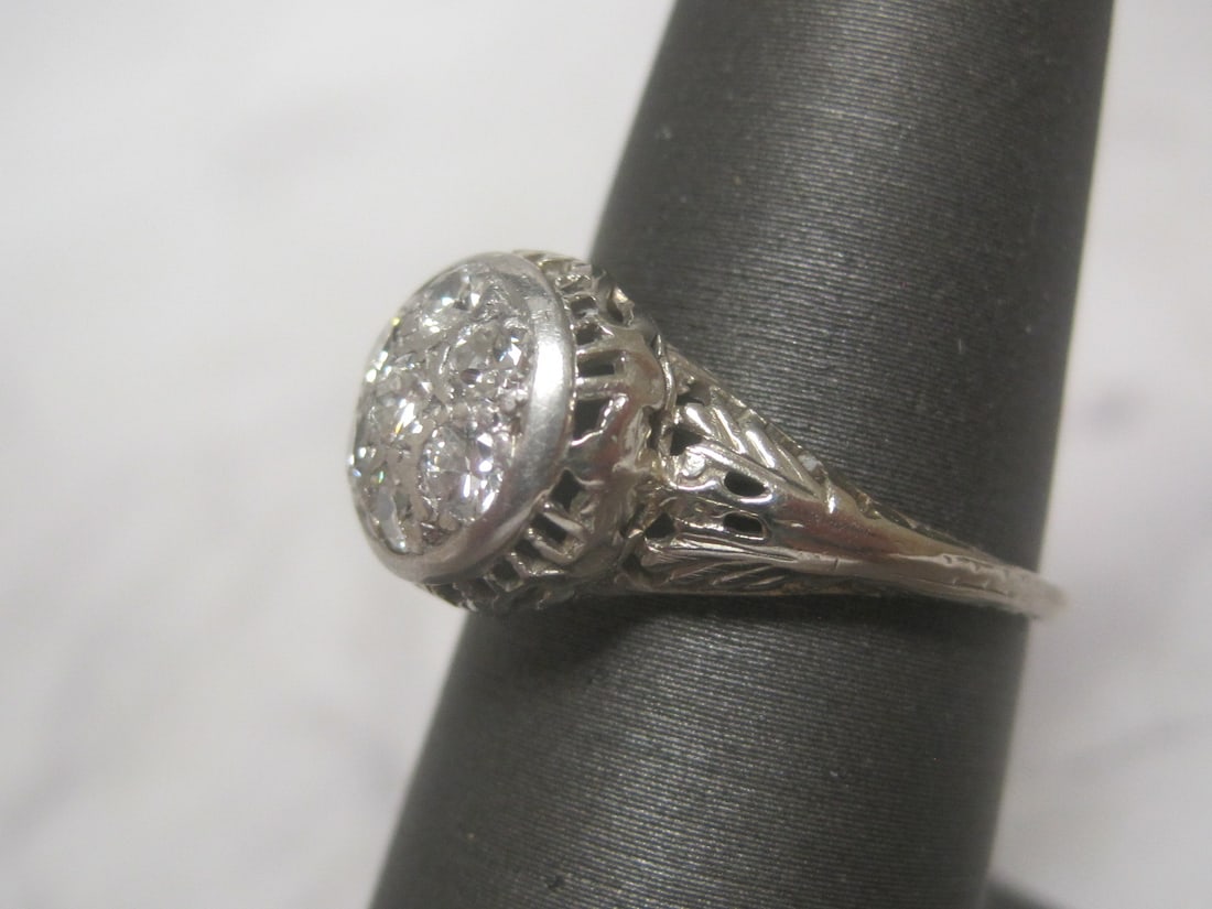 Antique 18k Gold Diamond Filigree White Gold Ring - 2