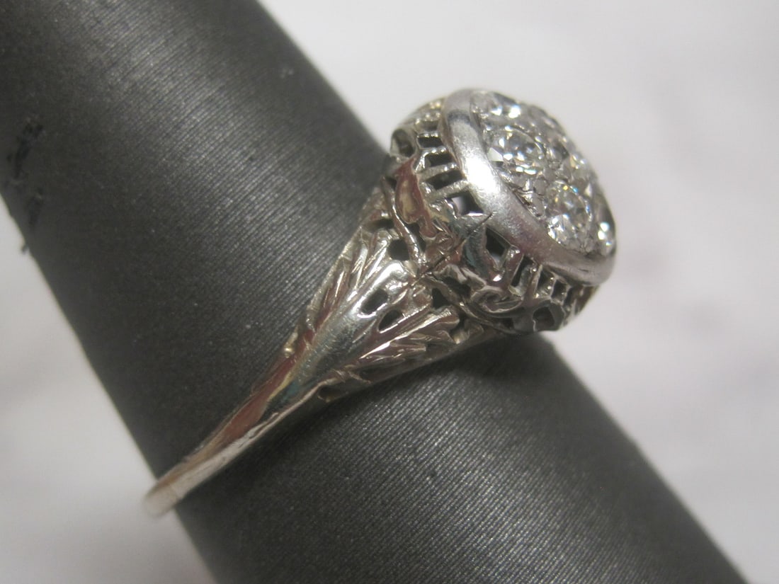 Antique 18k Gold Diamond Filigree White Gold Ring - 3