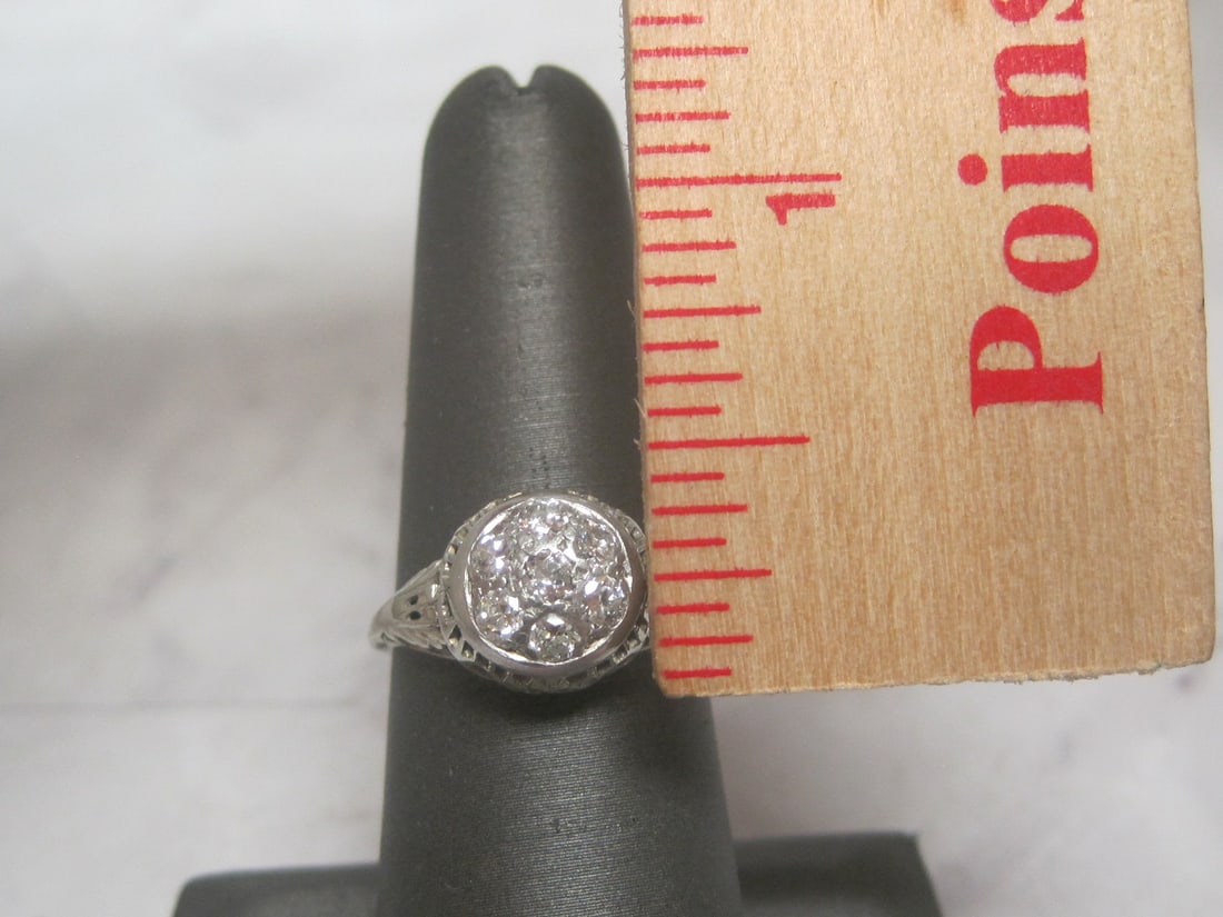 Antique 18k Gold Diamond Filigree White Gold Ring - 5