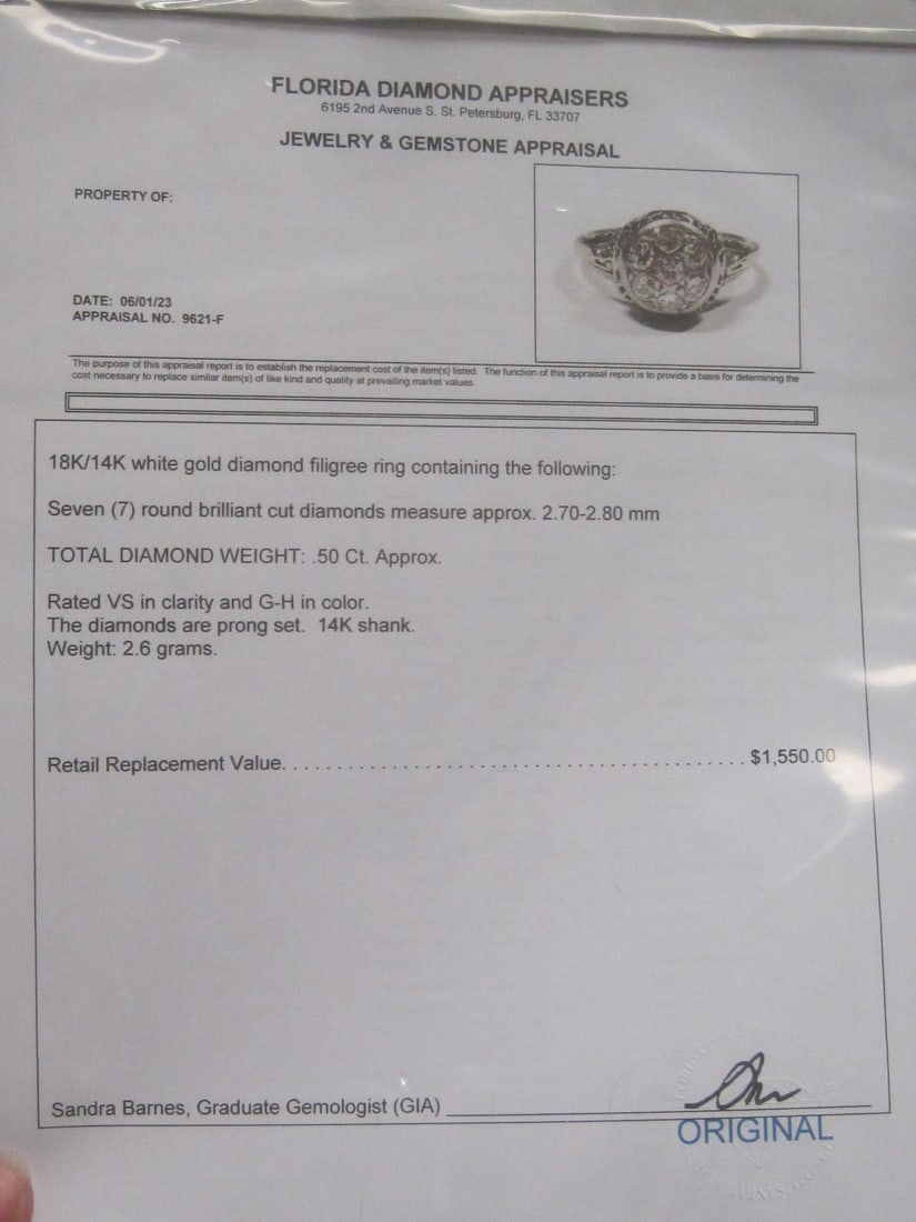 Antique 18k Gold Diamond Filigree White Gold Ring - 6