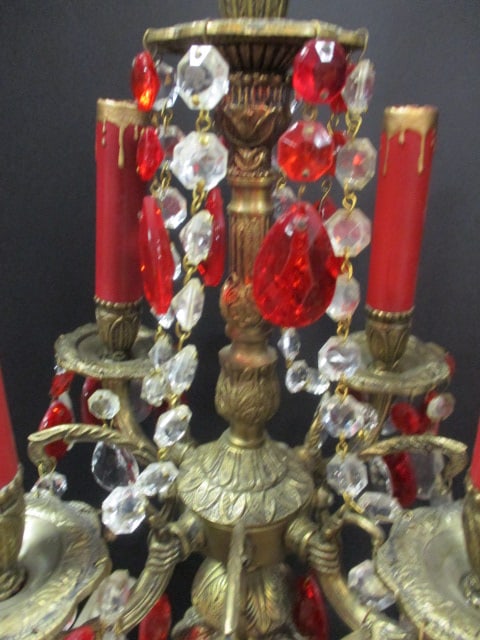 Electric Hollywood Regency Style 5 Lite Candelabra with Prisms - 4