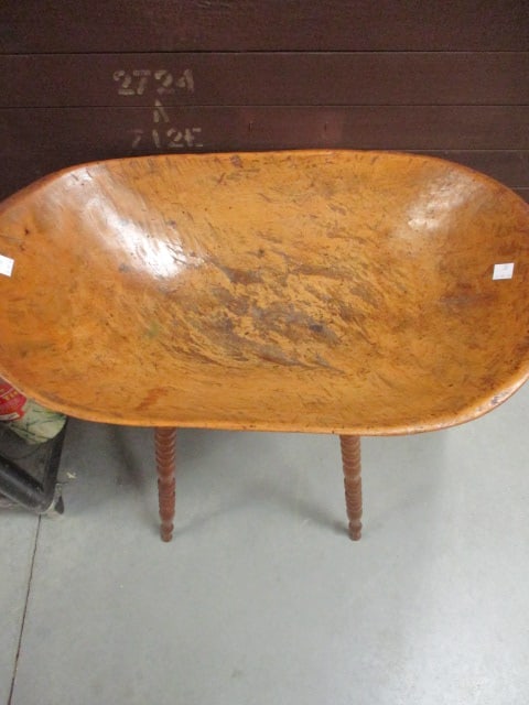 Antique Free Standing Wood Dough Bowl on Turned Bobbin Spindle Legs - 2