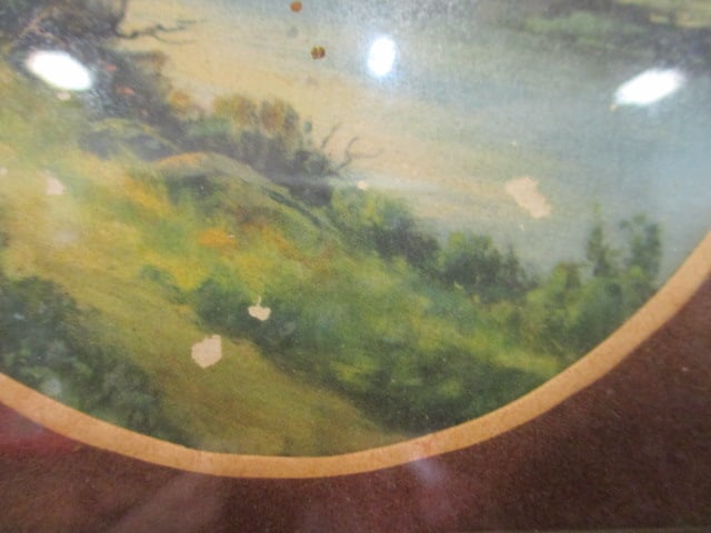 Vintage Country Village Landscape Lithograph in Black Ebonized Hand Decorated Frame - 6