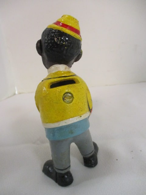 Handpainted Black Americana Man with Chicken Cast Metal Coin Bank - 3