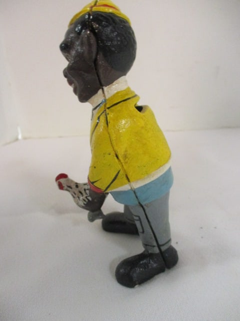 Handpainted Black Americana Man with Chicken Cast Metal Coin Bank - 4