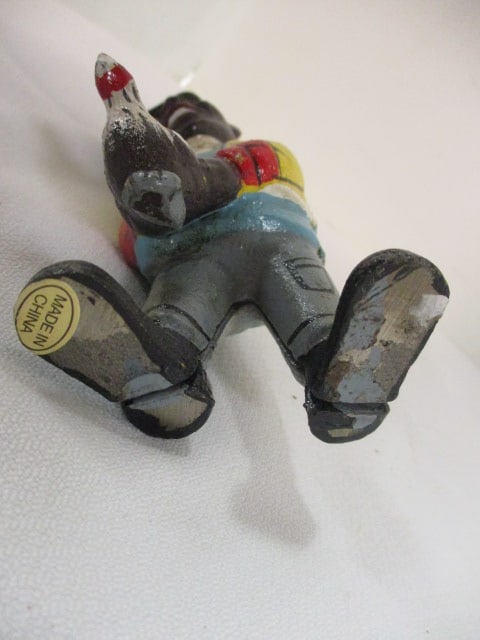 Handpainted Black Americana Man with Chicken Cast Metal Coin Bank - 5