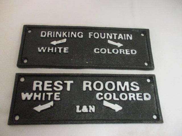 Two Handpainted Cast Metal Jim Crow Segregation Style Directional Signs: 8" x 2 3/4" Nostalgic signs