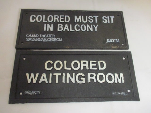 Two Handpainted Cast Metal Jim Crow Segregation Style Directional Signs: 10 3/4" x 4 3/8" Nostalgic signs