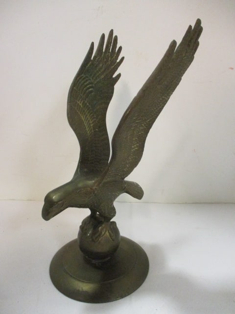 Midcentury Brass Eagle on Ball Figure: 10 3/4"h
