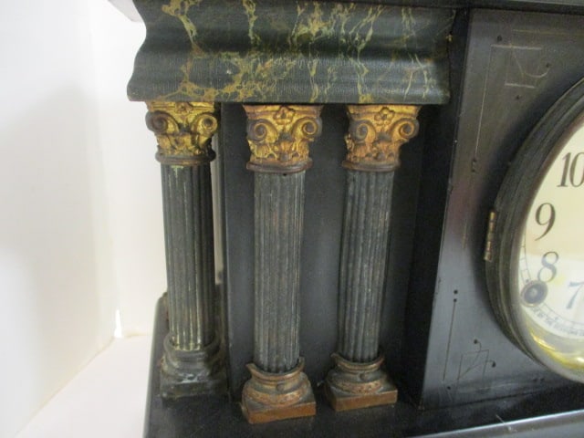 Antique Ebonized Sessions Clock Co. Pillar and Scroll Mantle Clock - 2
