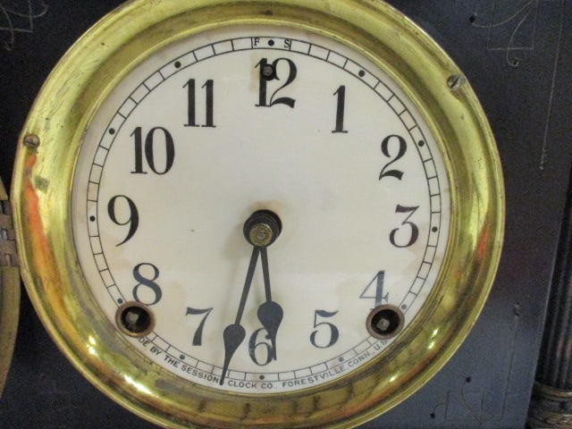 Antique Ebonized Sessions Clock Co. Pillar and Scroll Mantle Clock - 3