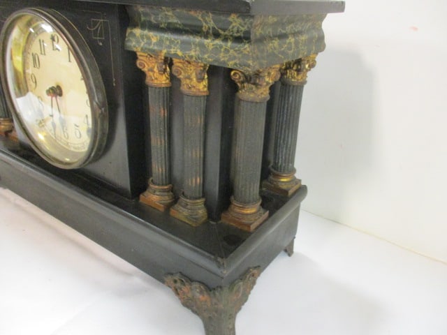Antique Ebonized Sessions Clock Co. Pillar and Scroll Mantle Clock - 6