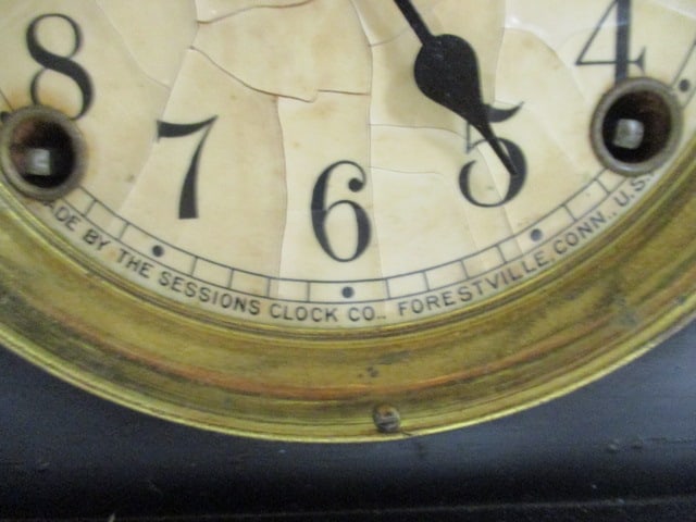 Antique Ebonized Sessions Clock Co. Pillar and Scroll Mantle Clock w/ Ring Handles - 4