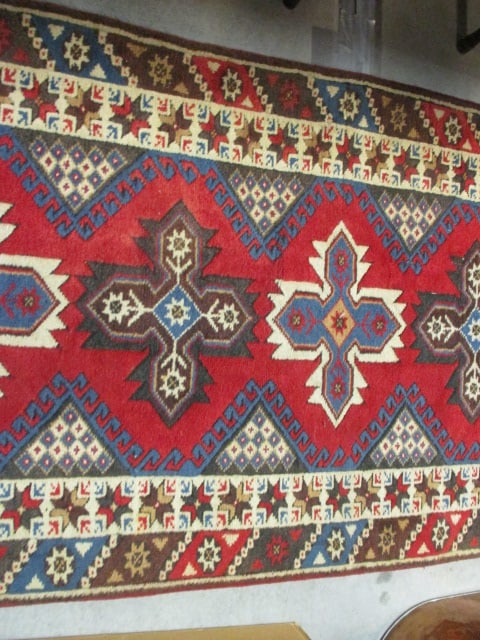 Vintage Hand Knotted Caucasian Kazak Style Geometric Design Runner - 4