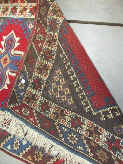 Vintage Hand Knotted Caucasian Kazak Style Geometric Design Runner - 5
