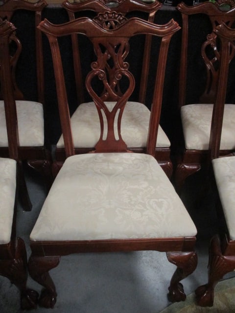 Eight Bernhardt Chippendale Style Side Chairs with Damask Fabric Seats - 2
