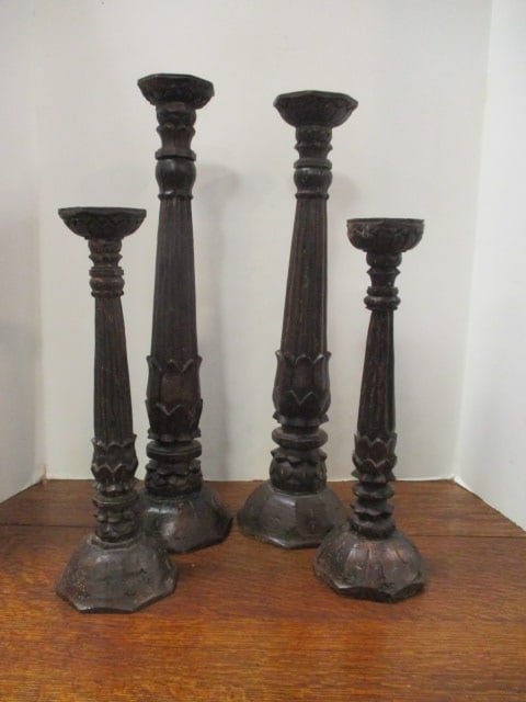 Two Pair of Sculpted Candle Sticks: (2)14 1/4"h, (2)20"h
