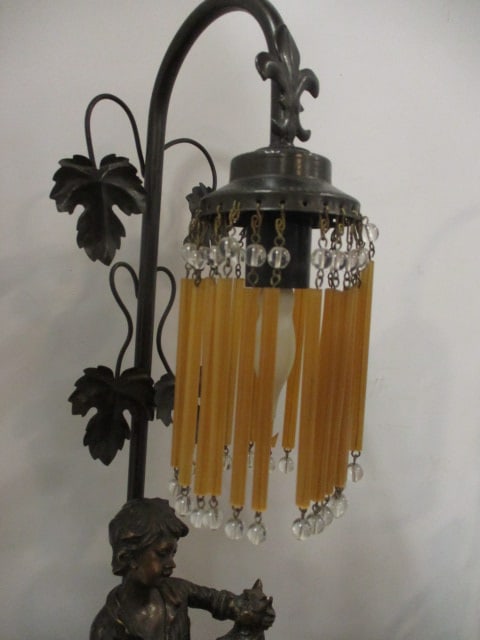 Pair of Sculpted Figural Lamps with Beaded Fringe Shades - 3