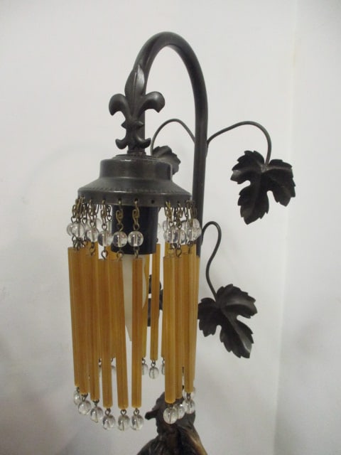 Pair of Sculpted Figural Lamps with Beaded Fringe Shades - 5