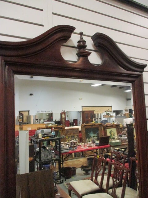 Mahogany Broken Pediment Style Beveled Mirror - 2