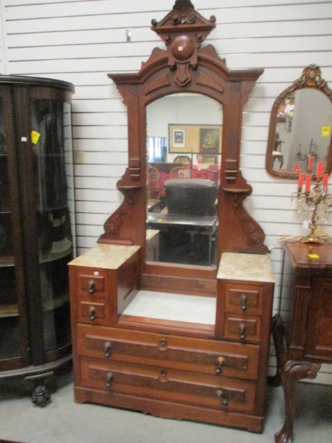 Antique Victorian Eastlake Vanity with Beveled Mirror (1 of 8)