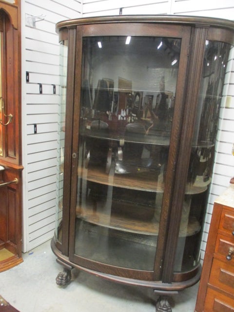 Antique Curved Glass Quarter Sawn Oak Curio Cabinet (1 of 5)