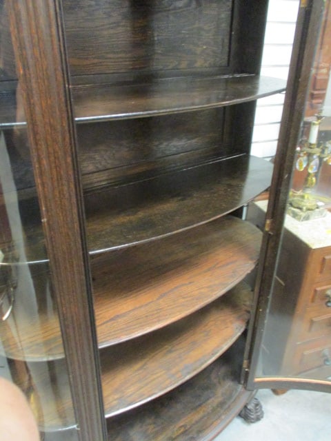 Antique Curved Glass Quarter Sawn Oak Curio Cabinet - 4