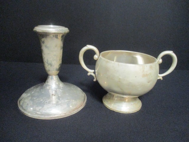 Hamilton Weighted Sterling Sugar Bowl and Empire Weighted Sterling Candle Holder (1 of 7)